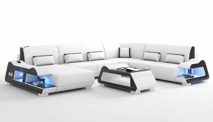 Grousst Sofa Wunnlandschaft XXL U Form Huesofa Liederesofa Wäiss Sofaen