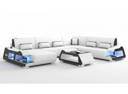 Grousst Sofa Wunnlandschaft XXL U Form Huesofa Liederesofa Wäiss Sofaen