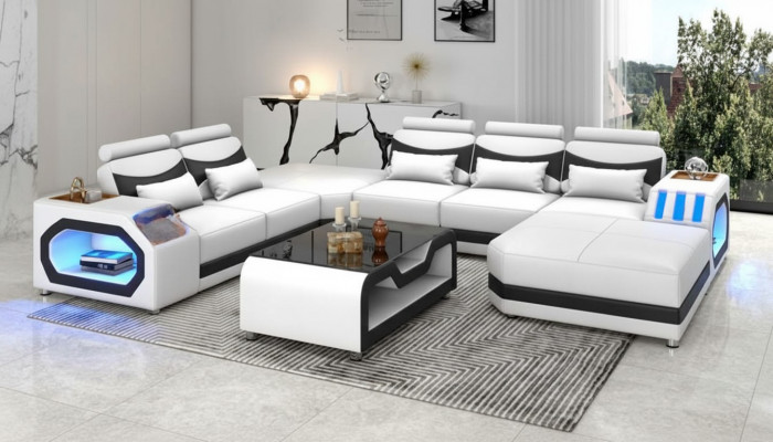 Wunnlandschaft Grousst Sofa XXL U Form Ecksofa Ledersofa Wäiss Sofas