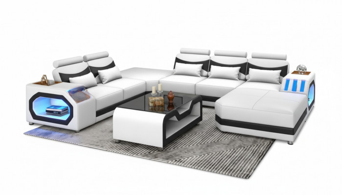Wunnlandschaft Grousst Sofa XXL U Form Ecksofa Ledersofa Wäiss Sofas