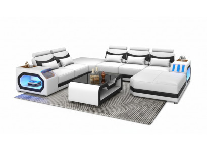 Wunnlandschaft Grousst Sofa XXL U Form Ecksofa Ledersofa Wäiss Sofas