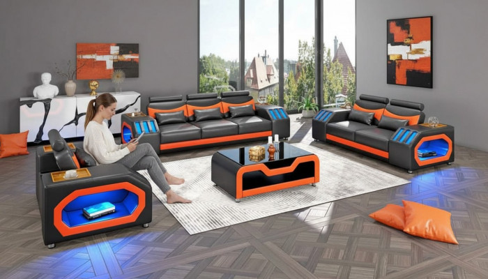Sofagarnitur Zweisëtzer Liederstill Sesselen Dräisëtzer 3tlg Schwaarz Set