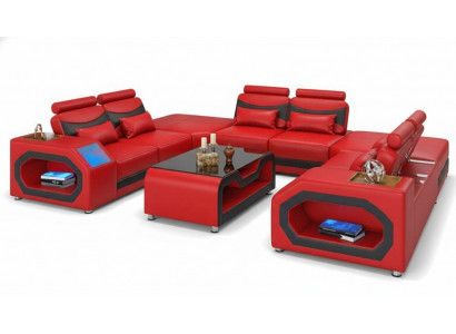 Design Wunnlandschaft Grousst Sofa XXL U Form Ecksofa Ledersofa Rout LED