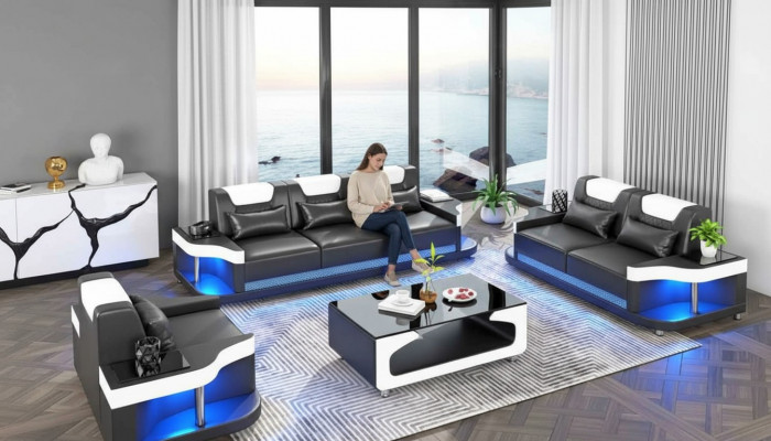 Canapé-Garnitur Sofa-Garnitur Lieder-Sofa Sofa Komplett 3-Teile Schwaarz Set