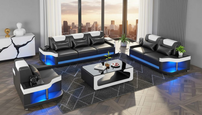 Canapé-Garnitur Sofa-Garnitur Lieder-Sofa Sofa Komplett 3-Teile Schwaarz Set