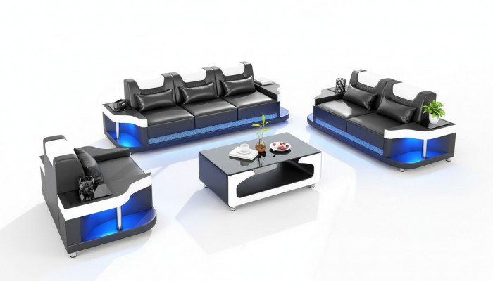 Canapé-Garnitur Sofa-Garnitur Lieder-Sofa Sofa Komplett 3-Teile Schwaarz Set