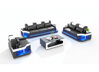 Canapé-Garnitur Sofa-Garnitur Lieder-Sofa Sofa Komplett 3-Teile Schwaarz Set