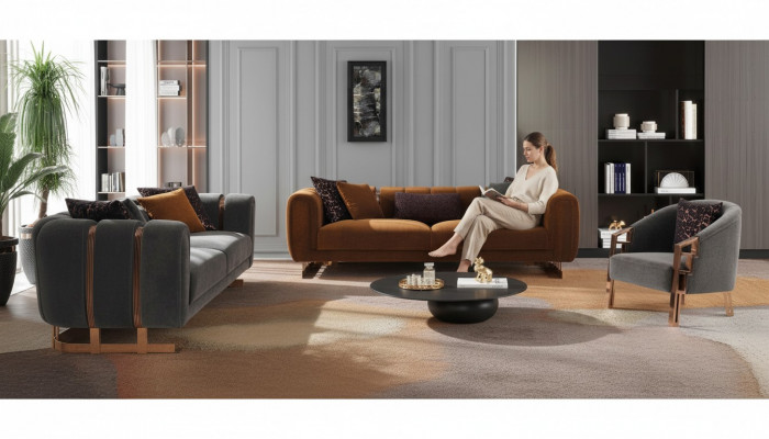 Polstersofa Komplett Canapé-Set Canapé-Set Gro Sëtz Stoffssofa sofa