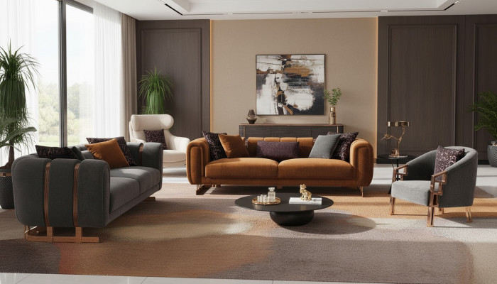 Polstersofa Komplett Canapé-Set Canapé-Set Gro Sëtz Stoffssofa sofa