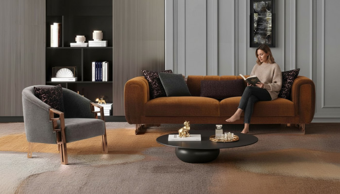 Canapé-Set Dräisëtzer Fotell Braun Stoffsofa-Set Komplett Sofa