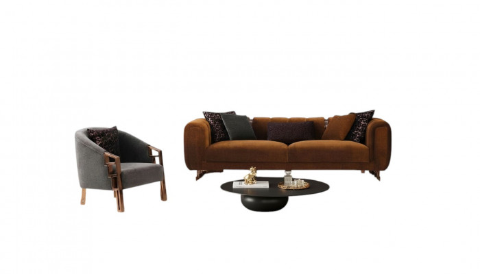 Canapé-Set Dräisëtzer Fotell Braun Stoffsofa-Set Komplett Sofa