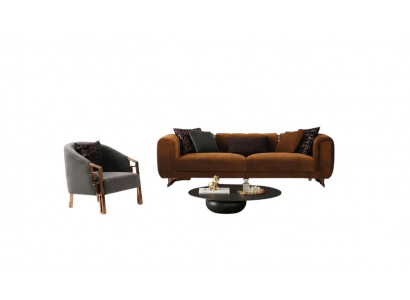 Canapé-Set Dräisëtzer Fotell Braun Stoffsofa-Set Komplett Sofa