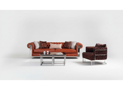 Chesterfield Canapé-Set aus Kënschtleeder Drësëtzeger Brong Canapés-Set Couchen