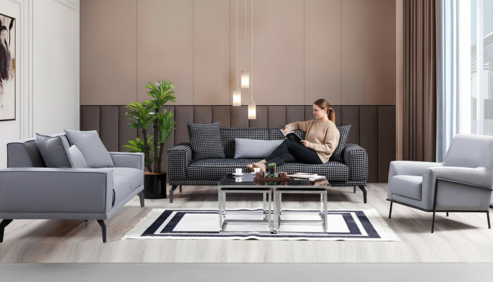 Grau Sofagarnitur Komplett Couchgarnitur Polstersofa Stoffsofa Sofa