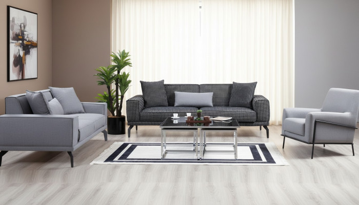 Grau Sofagarnitur Komplett Couchgarnitur Polstersofa Stoffsofa Sofa