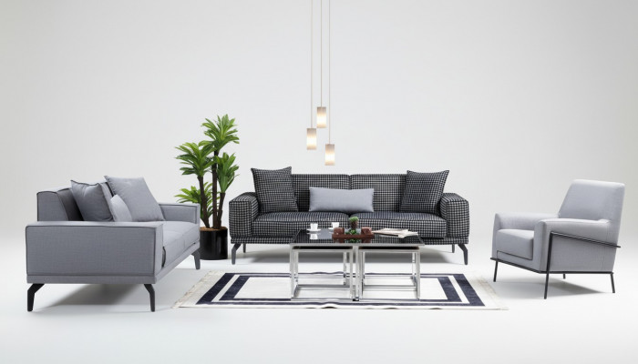 Grau Sofagarnitur Komplett Couchgarnitur Polstersofa Stoffsofa Sofa