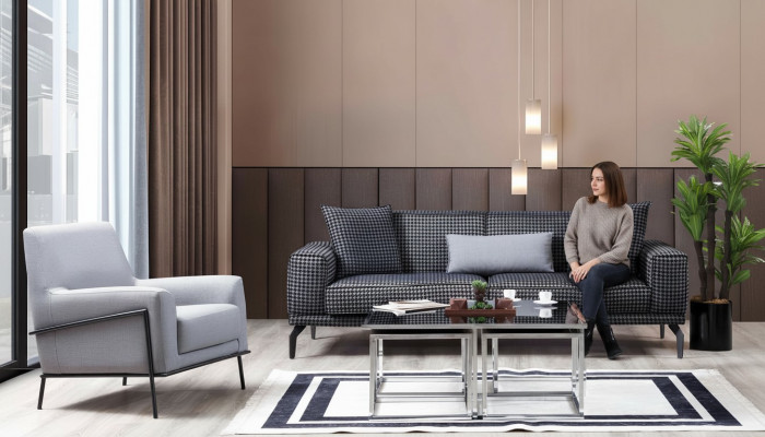 Polstersofa Komplette Canapé-Set Sofa-Set Gro Sëtz Stoffsofa