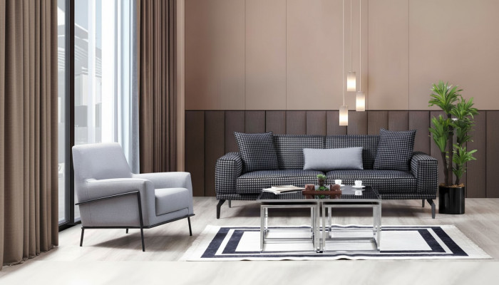 Polstersofa Komplette Canapé-Set Sofa-Set Gro Sëtz Stoffsofa