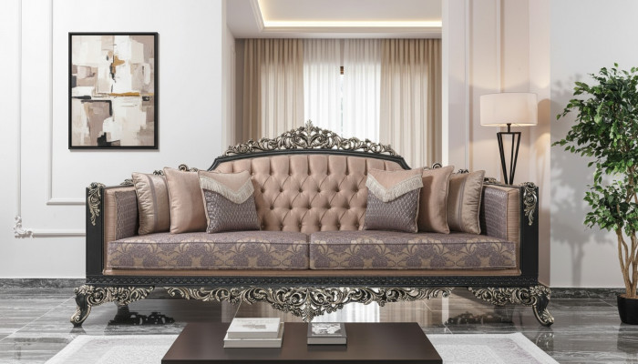 Dräisëtzer Sofa 3 Sëtzer Polstersofa Stoffsofa Béisch Barock Couchen