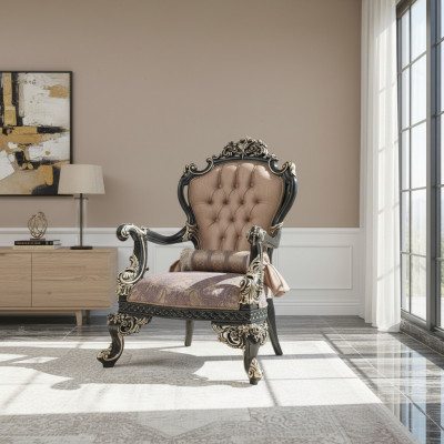 Sëtz Beige Ouerensëtz Barock Sëtzgeleeënheet Stoff Polyester Wunnzëmmer