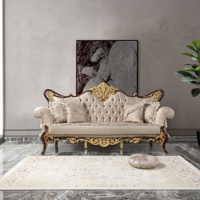 Dräisëtzer Canapé 3 Sëtzer Polstersofa Stoffcanapé Beige Barock Polyester