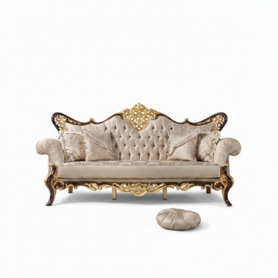 Dräisëtzer Canapé 3 Sëtzer Polstersofa Stoffcanapé Beige Barock Polyester