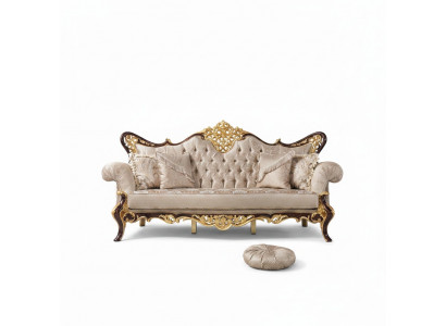 Dräisëtzer Canapé 3 Sëtzer Polstersofa Stoffcanapé Beige Barock Polyester