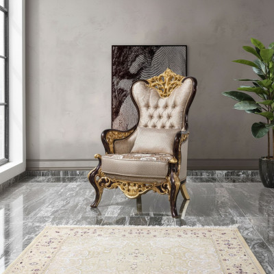 Ohrensessel Canapé Beige Barock Still Sëtzgestell Poliester Wunnzëmmer
