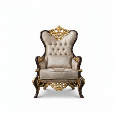 Ohrensessel Canapé Beige Barock Still Sëtzgestell Poliester Wunnzëmmer