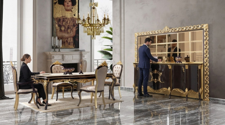 Luxus Iessgrupp Iesszëmmer Iessdësch Still Holz 10tlg Brong Säitenaart