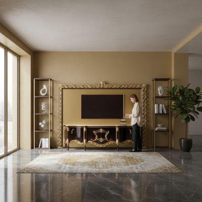 TV Stand Sideboard RTV Lowboard Holz Gold Wunnzëmmer Dësch Luxus