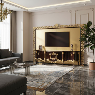 TV Stand Sideboard RTV Lowboard Holz Gold Wunnzëmmer Dësch Luxus