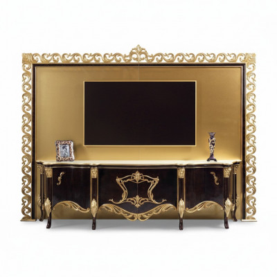 TV Stand Sideboard RTV Lowboard Holz Gold Wunnzëmmer Dësch Luxus