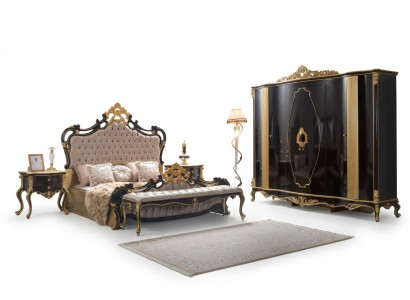 Chesterfield Luxus Schlofzëmmer Set Bett Duebelbett 5tlg Schwaarz