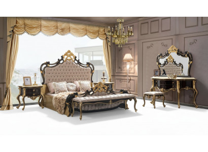 Duebelbett Garnitur Chesterfield Luxus Schlofzëmmer Bett 6tlg Schwaarz Better