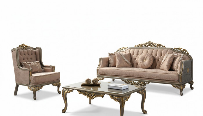 Chesterfield Sofagarnitur Drësétzer Sessel Stoff Couchtësch Beige Nei