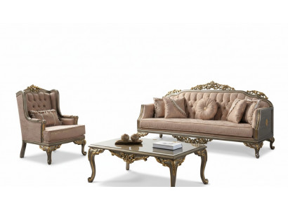 Chesterfield Sofagarnitur Drësétzer Sessel Stoff Couchtësch Beige Nei