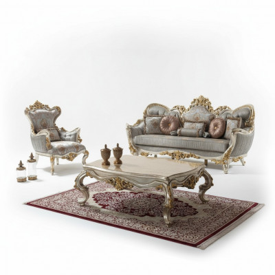 Polstersofa Garnitur Sofagarnitur Dräisëtzer Fauteuil Stoff Sofa Blo Sofas