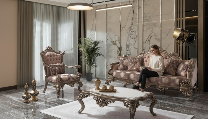 Polstersofa Chesterfield Garnitur Sofagarnitur Stoff Sofa Beige Set Canapé