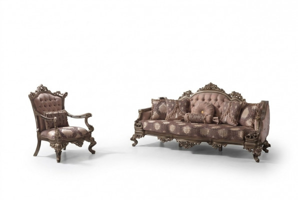 Polstersofa Chesterfield Garnitur Sofagarnitur Stoff Sofa Beige Set Canapé