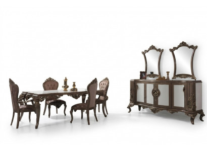 Komplett Iessgruppe Iesszëmmer Iessdësch Holz Set 12-Deeler Braun Sideboard