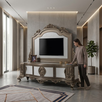 Wunnzëmmer RTV-Ständer TV-Sideboard Lowboard Holz Braun Dësch Luxus