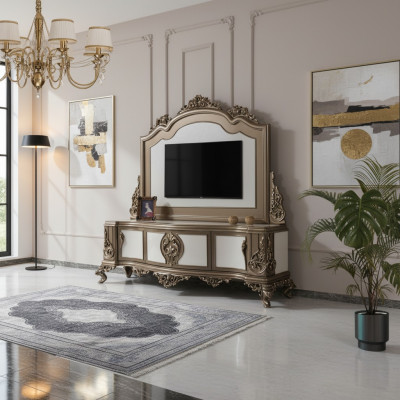 Wunnzëmmer RTV-Ständer TV-Sideboard Lowboard Holz Braun Dësch Luxus