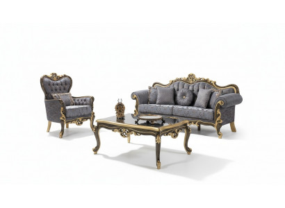 Chesterfield Sofa-Garnitur Polstersofa Sofa Blo Dräisëtzer Fautteuil Set