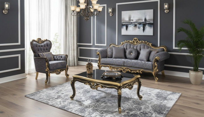 Chesterfield Couchgarnitur Polstersofa Sofa Blo Dräisëtzer Fautel Set