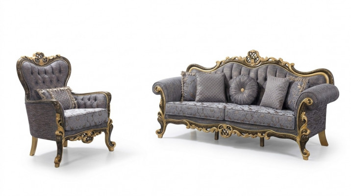 Chesterfield Couchgarnitur Polstersofa Sofa Blo Dräisëtzer Fautel Set
