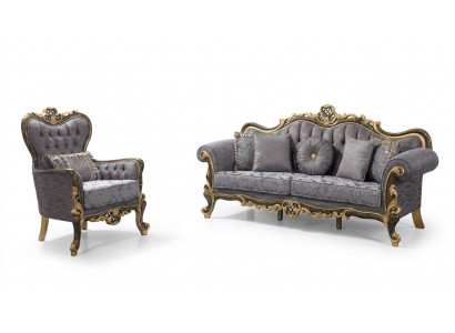 Chesterfield Couchgarnitur Polstersofa Sofa Blo Dräisëtzer Fautel Set