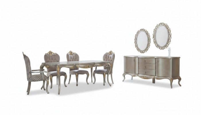 Komplett Iessgrupp Dësch Sideboard Iesszëmmer Iessdësch Holz Set 12tlg Beige