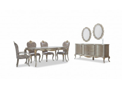 Komplett Iessgrupp Dësch Sideboard Iesszëmmer Iessdësch Holz Set 12tlg Beige