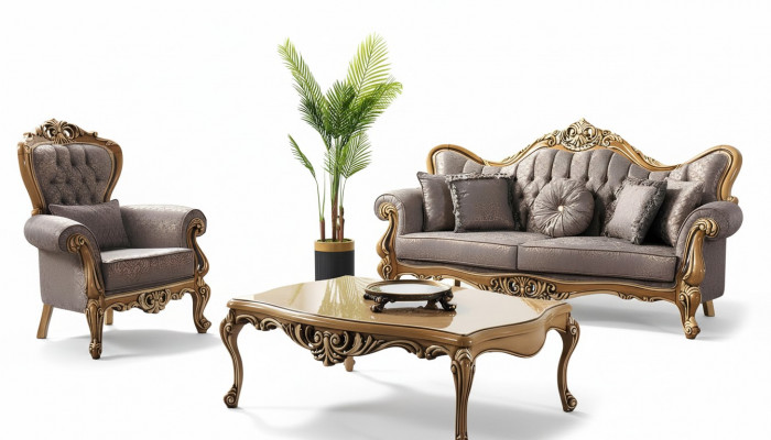 Polstersofa Chesterfield Garnitur Sofagarnitur Stoffssofa Grau Set Nei
